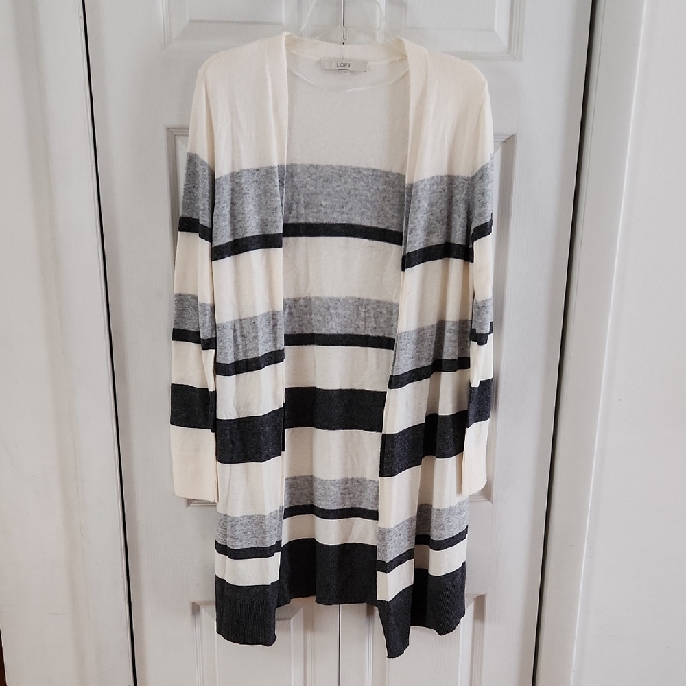 Loft Striped Open-Front Cardigan